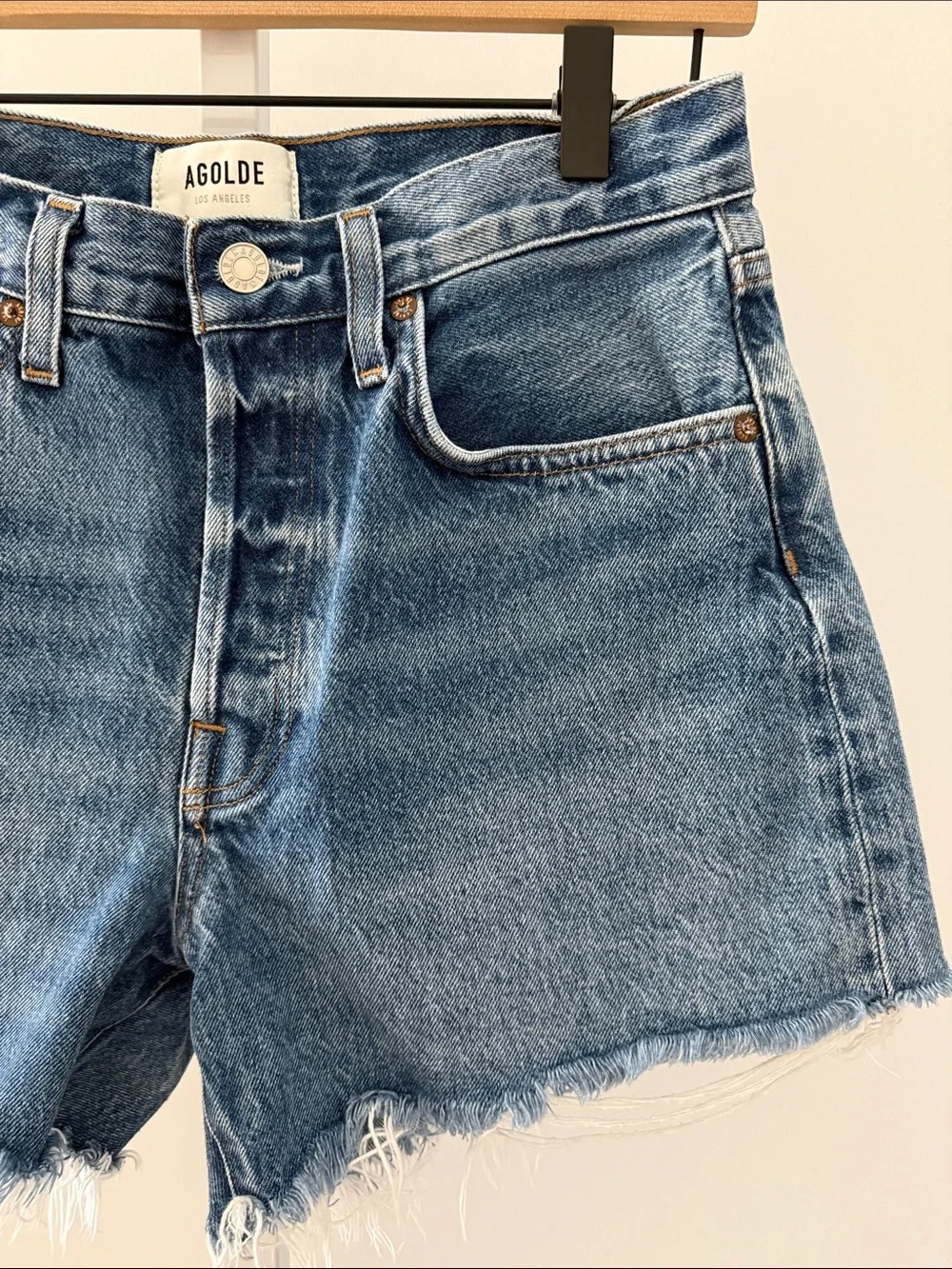 AGOLDE Parker long denim shorts distressed size 26